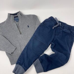 Boys 2T Ralph Lauren lot zip up sweater, 2T Cat and Jack pants